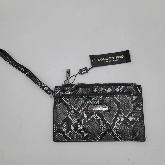NWT London Fog DANICA Python Womens Wristlet Double Pouch Snake Black White - Picture 1 of 10